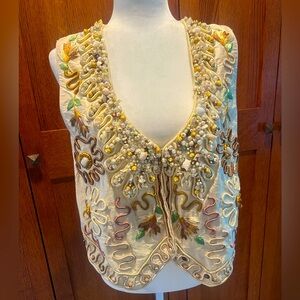 🐚⭐️Vintage Caron Joy for Designworks LA Silk Beaded Embroidered Shell Vest⭐️🐚